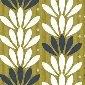 Burgeoning Blooms - Mid Century Modern Floral Geometric Olive Green Regular Scale