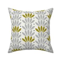 Burgeoning Blooms - Mid Century Modern Floral Geometric Ivory Olive Green Regular Scale