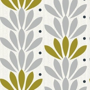 Burgeoning Blooms - Mid Century Modern Floral Geometric Ivory Olive Green Regular Scale