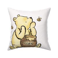18x18 Panel Classic Pooh and Hunny Pot Pale Pink Dots on White for DIY Throw Pillow Cushion Cover or Lovey