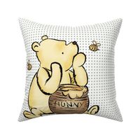 18x18 Panel Classic Pooh and Hunny Pot Sage Green Dots on White for DIY Throw Pillow Cushion Cover or Lovey