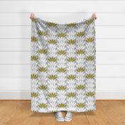 Burgeoning Blooms - Mid Century Modern Floral Geometric Gray Olive Green Large Scale