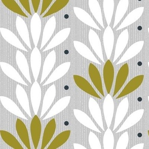 Burgeoning Blooms - Mid Century Modern Floral Geometric Gray Olive Green Regular Scale