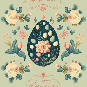 Joyous Easter Egg Floral Pattern on Muted Green