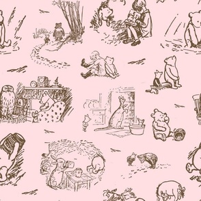 Bigger Scale Classic Pooh Sketches on Pale Pink