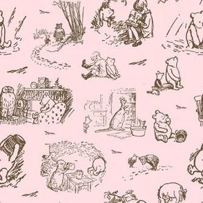Smaller Scale Classic Pooh Sketches on Pale Pink
