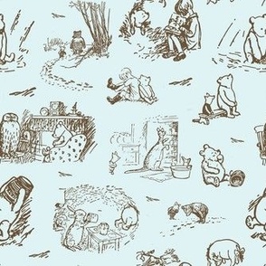 Smaller Scale Classic Pooh Sketches on Pale Blue