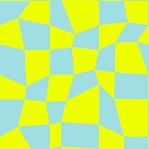 Psychedelic Checkerboard in Neon Safety Yellow + Aqua
