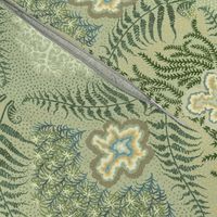 Moss garden damask with lichen and fern - large scale