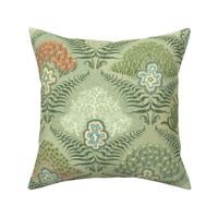 Moss garden damask with lichen and fern - large scale
