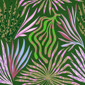 Medium - Bohemian Tropical Mosses 1. Green & Pink