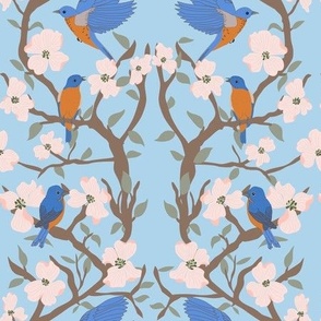 Bluebirds on Dogwood Branches