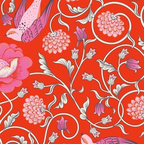 Swooping Swallows in Art Nouveau - Vibrant Red | XL Scale