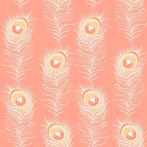 Peacock Plumes - Peach Sorbet | Large Scale