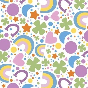 St. Patty's Symbols, Rainbow, Horseshoe, Heart, Clover, Lucky Fabric White Background, Festive Marshmellow