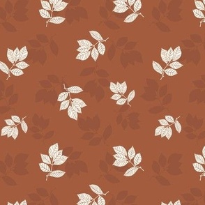 Botanical Fall Cream Leaves on Brown Background