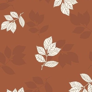 Botanical Fall Leaves on Brown Background 12in