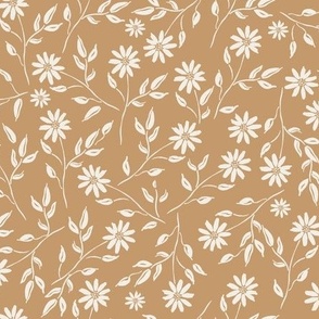 hand painted wildflowers on brown / coffee background, scattered