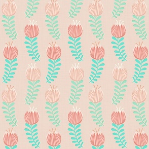 Woodblock Tulips in Blush Pink and Mint Green - Large