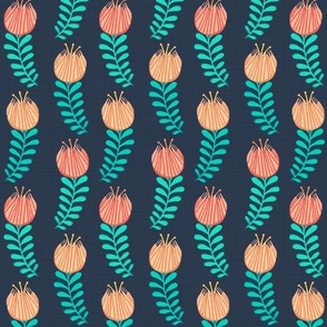 Woodblock Tulips in Peach on Navy Blue - Large