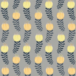 Woodblock Tulips in Yellow on Gray - Large