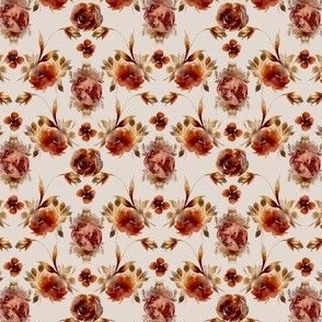 (S) Victorian Watercolor Fruit and Floral Pomegranate Damask Red and Beige Small