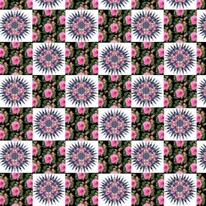 Block Design with pink roses on black background.