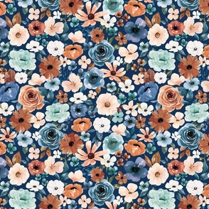 Rust and Royal Vintage Floral 12 inch