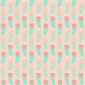 Woodblock Tulips in Blush Pink and Mint Green