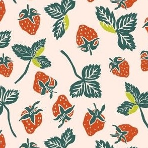 Block print  wild strawberry fruit  botanical orange 8in