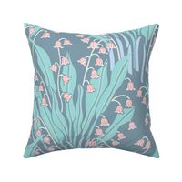 Lily Of The Valley Delicate Garden Floral Botanical in Blue Green Gray Coral - MEDIUM Scale - UnBlink Studio by Jackie Tahara