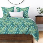 Lily Of The Valley Delicate Garden Floral Botanical in Teal Green Mint Beige Neutrals - MEDIUM Scale - UnBlink Studio by Jackie Tahara