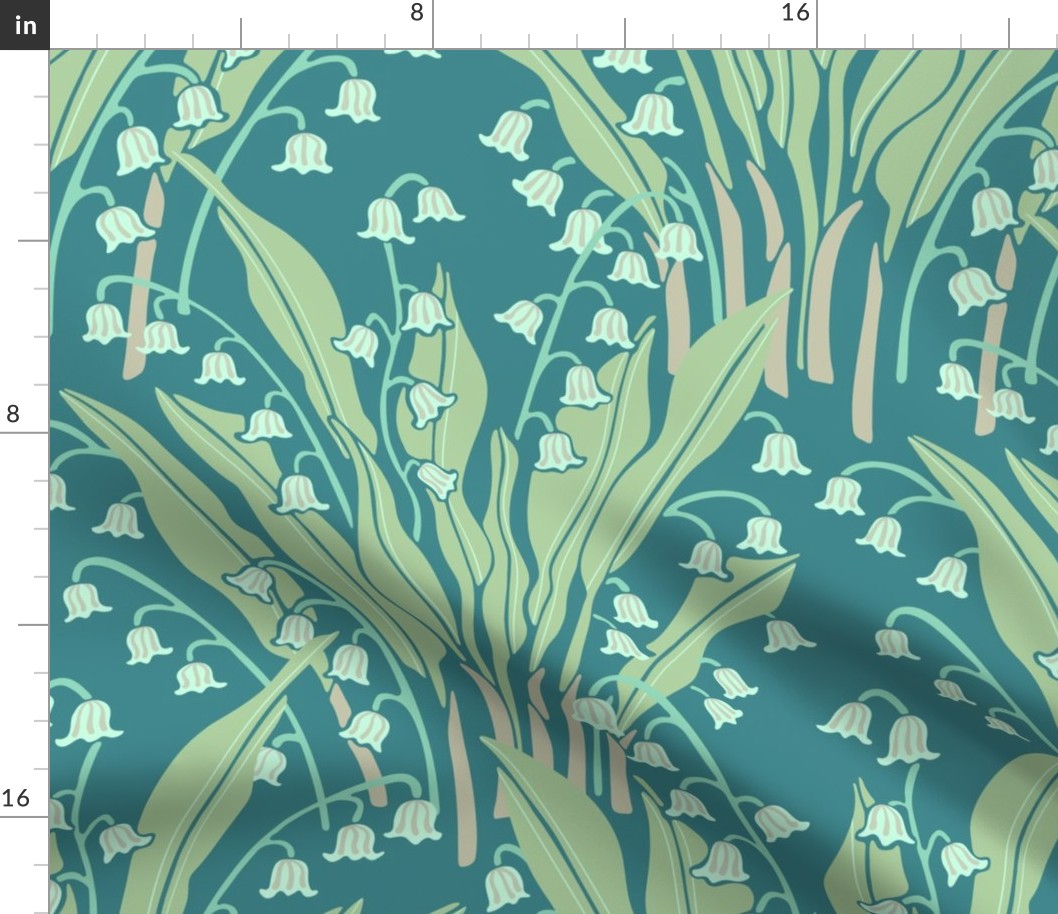 Lily Of The Valley Delicate Garden Floral Botanical in Teal Green Mint Beige Neutrals - MEDIUM Scale - UnBlink Studio by Jackie Tahara