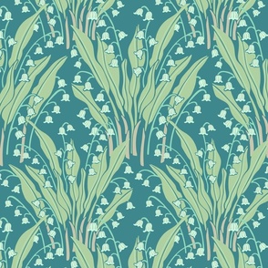 Lily Of The Valley Delicate Garden Floral Botanical in Teal Green Mint Beige Neutrals - SMALL Scale - UnBlink Studio by Jackie Tahara