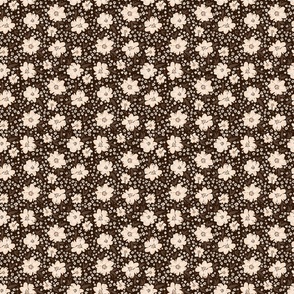 Cream Blooms chocolate brown background small scale
