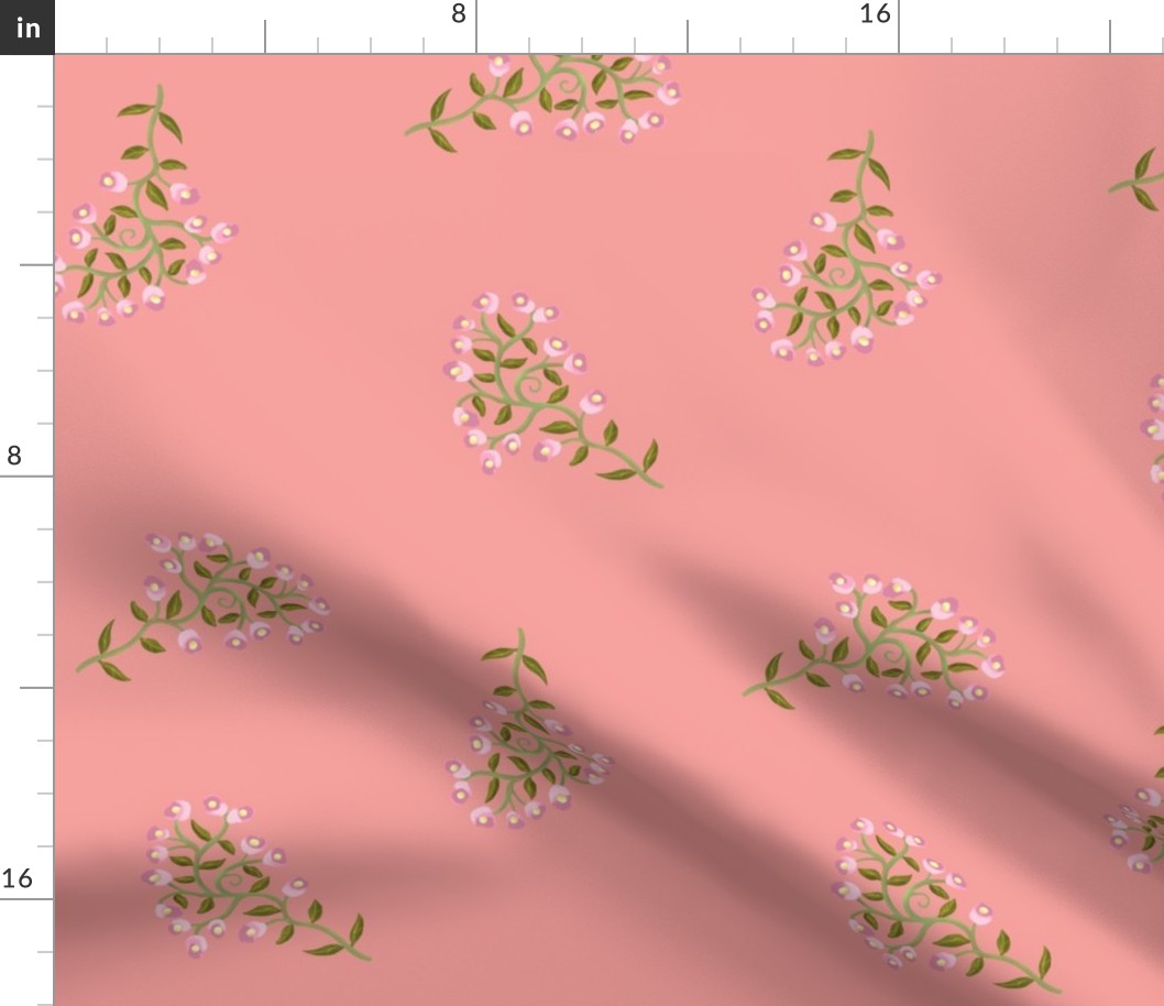Scattered Sprigs of Tiny Flowers in Pink on Pink Large Scale