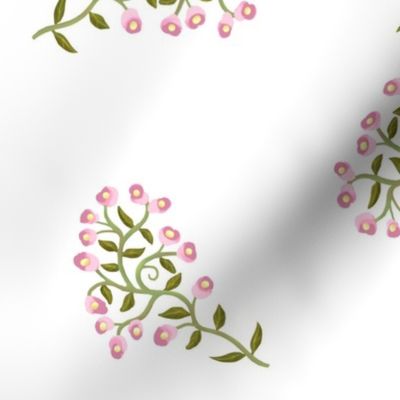 Scattered Sprigs of Tiny Flowers in Pink on White Large Scale