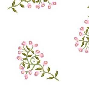 Scattered Sprigs of Tiny Flowers in Pink on White Large Scale