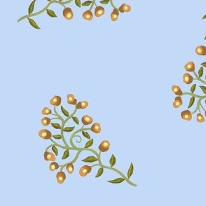 Scattered Sprigs of Tiny Flowers in Golden Yellow on Blue Large Scale