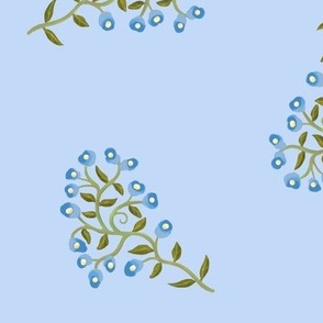 Scattered Sprigs of Tiny Flowers in Light Blue on Blue Large Scale