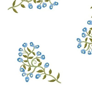 Scattered Sprigs of Tiny Flowers in Light Blue on White Large Scale