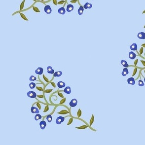 Scattered Sprigs of Tiny Flowers in Dark Blue on Blue Large Scale