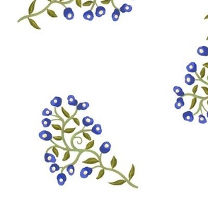 Scattered Sprigs of Tiny Flowers in Dark Blue on White Large Scale