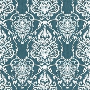 Intricate Floral Damask on Textured Muted Teal