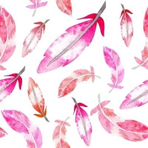  Seamless pattern of watercolor feathers on white background