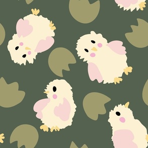 Little cute chicks - cream yellow, olive and green // big scale