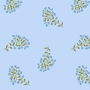 Scattered Sprigs of Tiny Flowers in Light Blue on Blue Medium Scale
