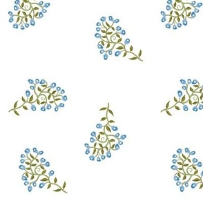 Scattered Sprigs of Tiny Flowers in Light Blue on White Medium Scale