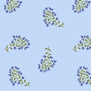 Scattered Sprigs of Tiny Flowers in Dark Blue on Blue Medium Scale