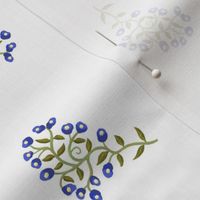 Scattered Sprigs of Tiny Flowers in Dark Blue on White Medium Scale